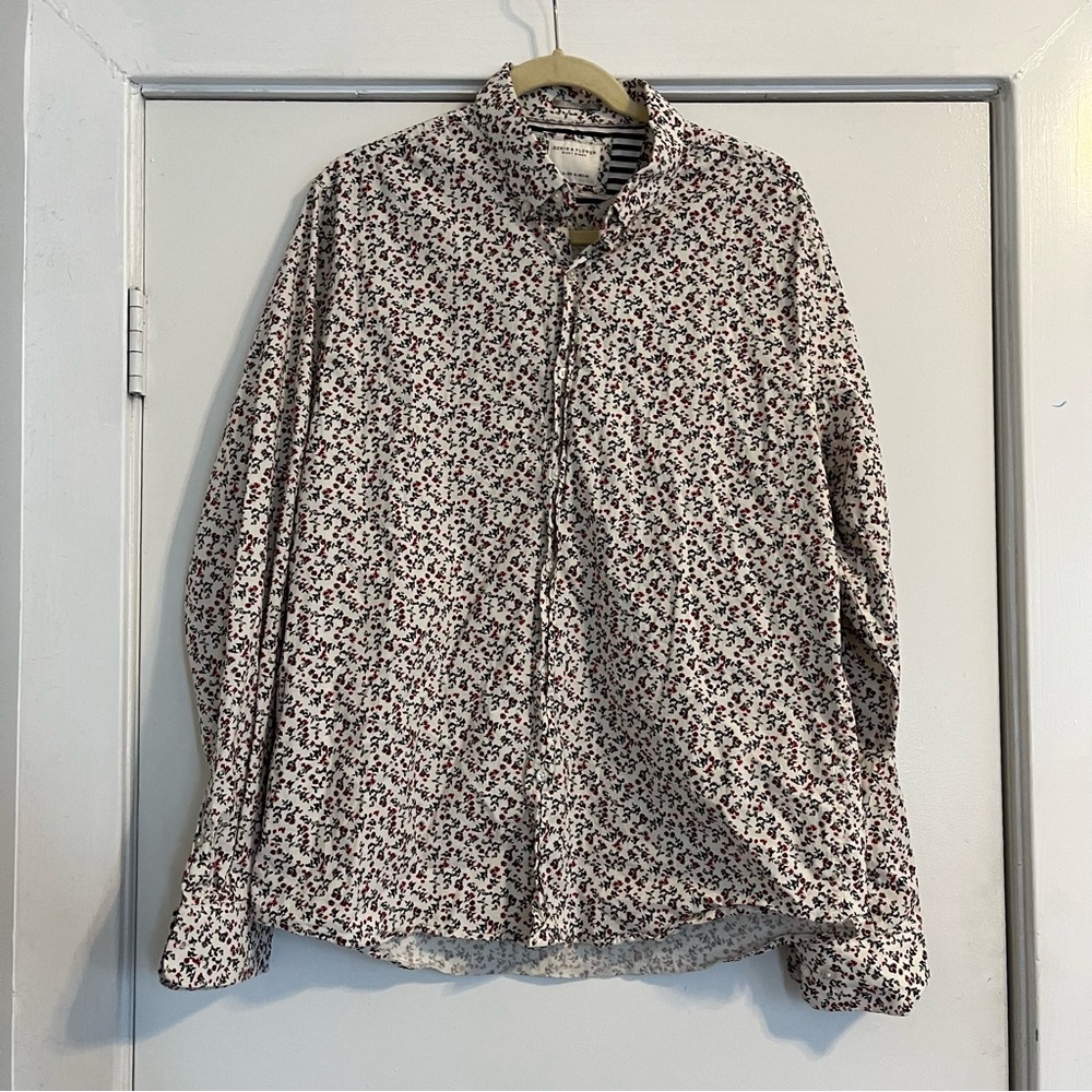 Denim & Flower Ricky Singh White Green Red Floral Button Down Shirt men’s XL